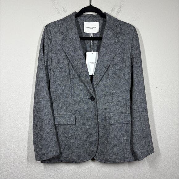 Lafayette 148 Womens 2 Single Breasted Blazer Jacket Black Gray Wool Blend - Picture 2 of 13